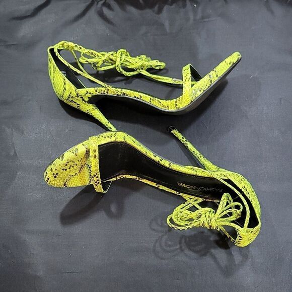 FASHION NOVA SNAKE PRINT LACE UP HIGH HEELS SANDAL - Picture 14 of 16